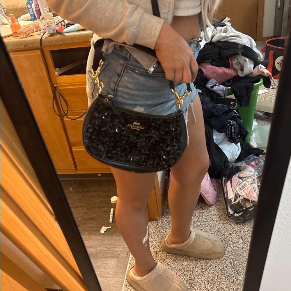 Coach Black Sequin Crossbody Bag with Gold Hardware